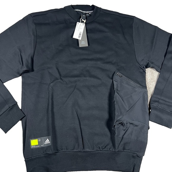 Adidas Mens Medium Black Pullover Crew Neck Sport Performance Sweatshirt NWT - Picture 1 of 7
